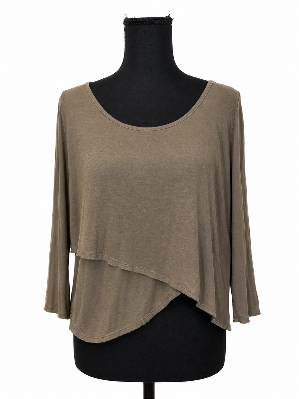 Charlotte Russe Olive Layered Scoop Neck Long Sleeve Top